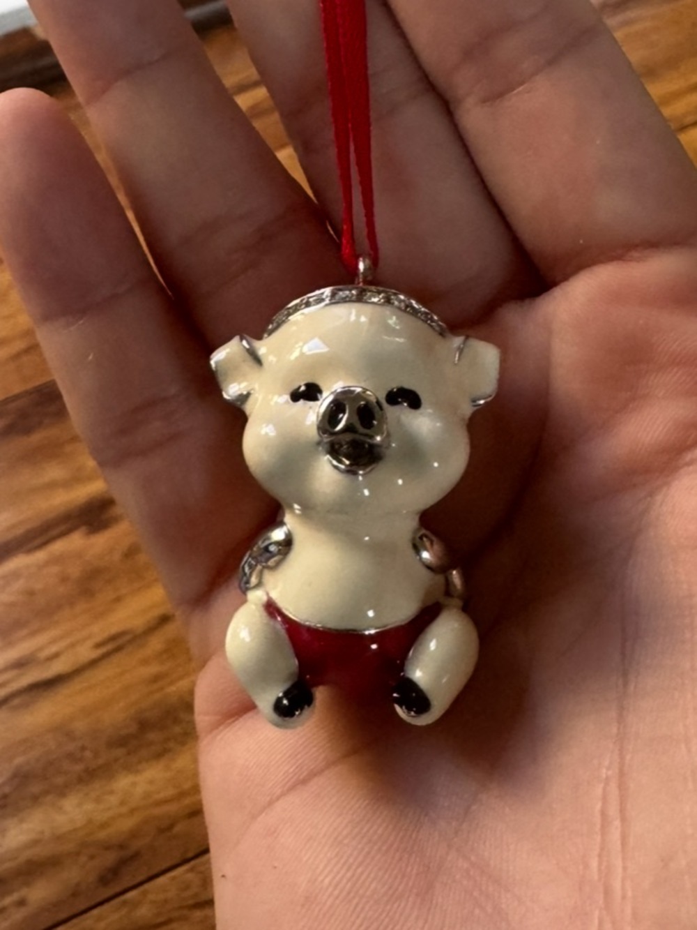 Betsey Johnson Lucky Asian Chinese Pig White Red Crystals Charm